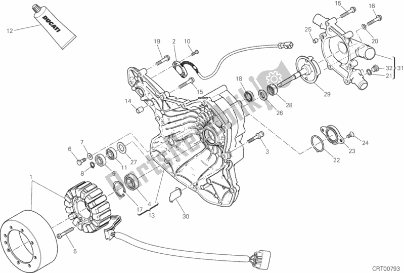 Toutes les pièces pour le Couvercle De Crnkcse Côté Pompe à Eau du Ducati Monster 1200 S USA 2019